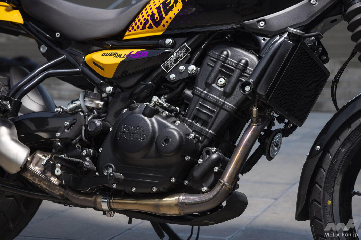 The engine name is Sherpa 450, the company’s first water-cooled engine. Royal Enfield’s hotly anticipated Guerril